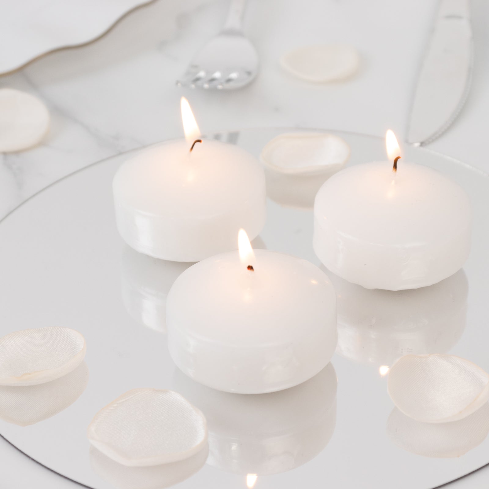 12 Pack 2" White Floating Candles â€“ Unscented Dripless Long - Lasting Disc Wax Candles for Weddings & Table DÃ©cor - Bell Racket Store