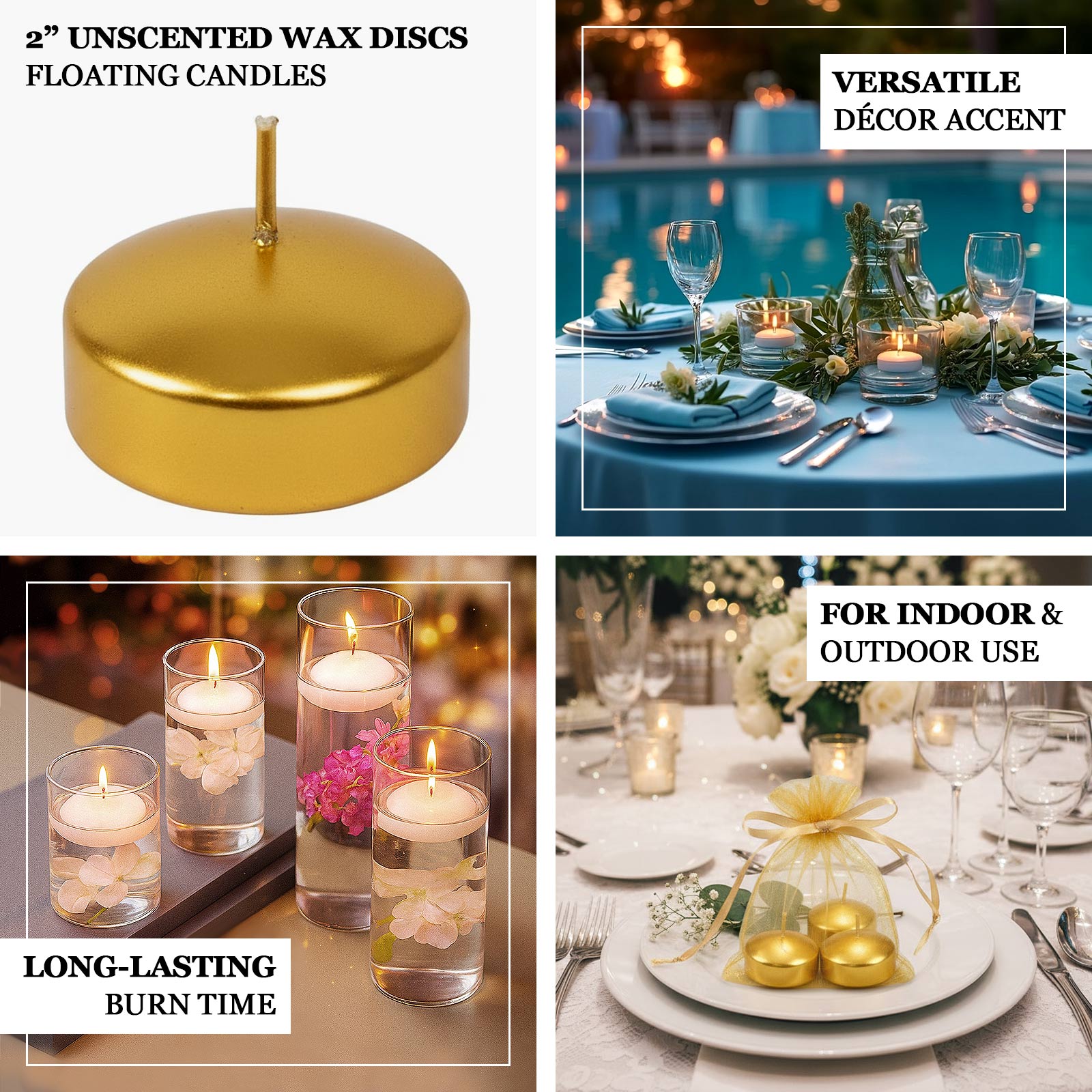 12 Pack 2" White Floating Candles â€“ Unscented Dripless Long - Lasting Disc Wax Candles for Weddings & Table DÃ©cor - Bell Racket Store