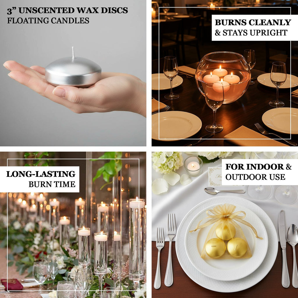12 Pack 3" Beige Floating Candles, Unscented Dripless Wax Discs for Centerpieces - Bell Racket Store