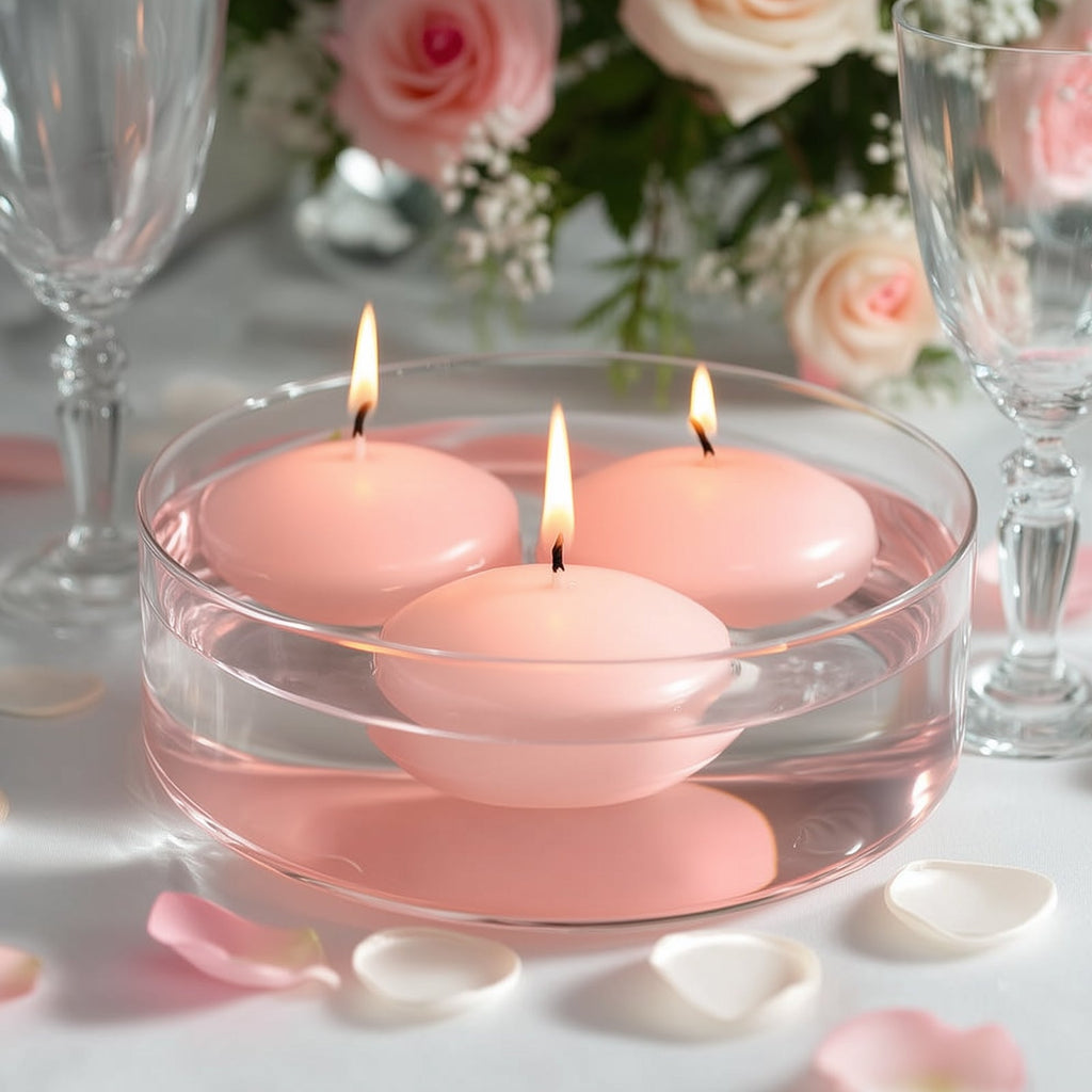 12 Pack 3" Blush Floating Candles, Unscented Dripless Wax Discs for Centerpieces - Bell Racket Store