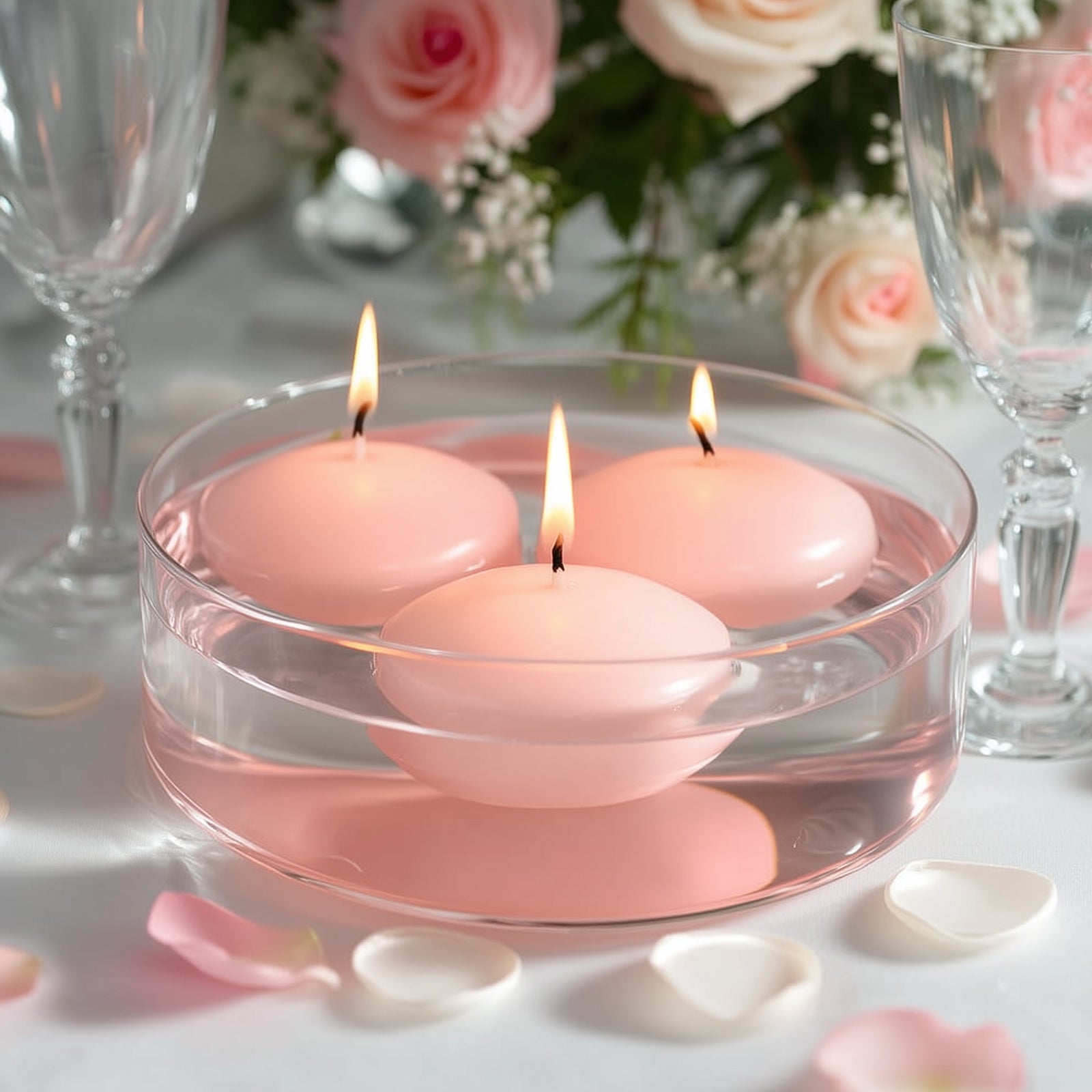12 Pack 3" Blush Floating Candles, Unscented Dripless Wax Discs for Centerpieces - Bell Racket Store