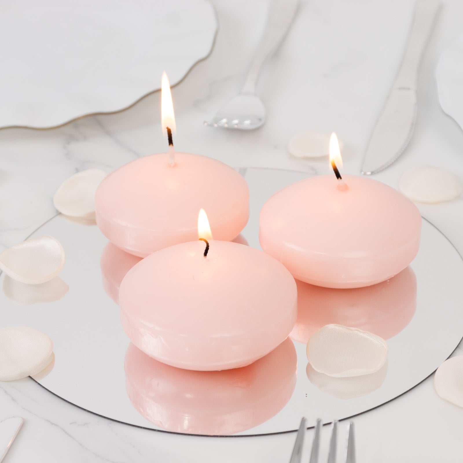 12 Pack 3" Blush Floating Candles, Unscented Dripless Wax Discs for Centerpieces - Bell Racket Store