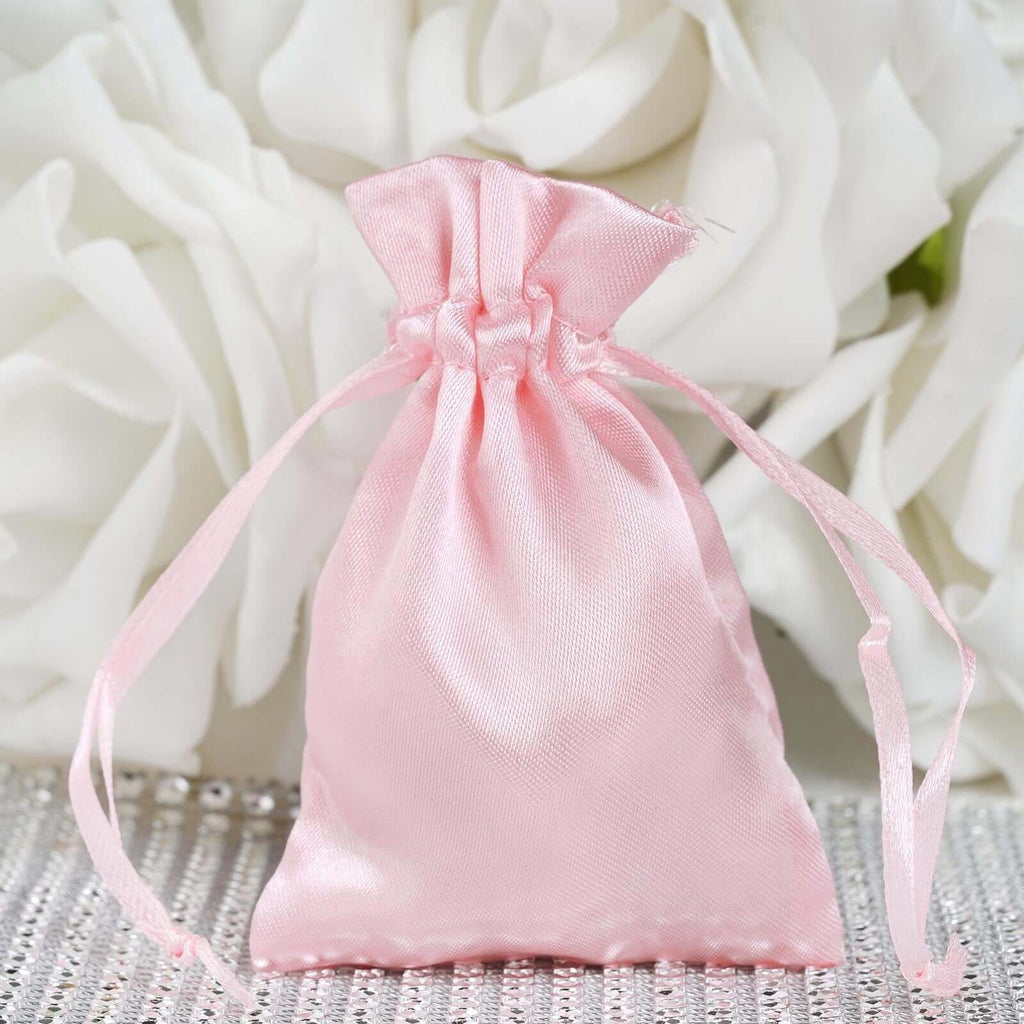 12 Pack 3"x4" Blush Satin Drawstring Wedding Party Favor Bags