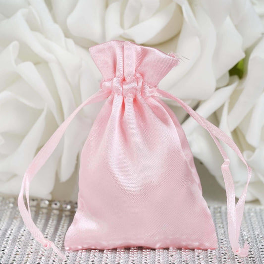 12 Pack 3"x4" Blush Satin Drawstring Wedding Party Favor Bags