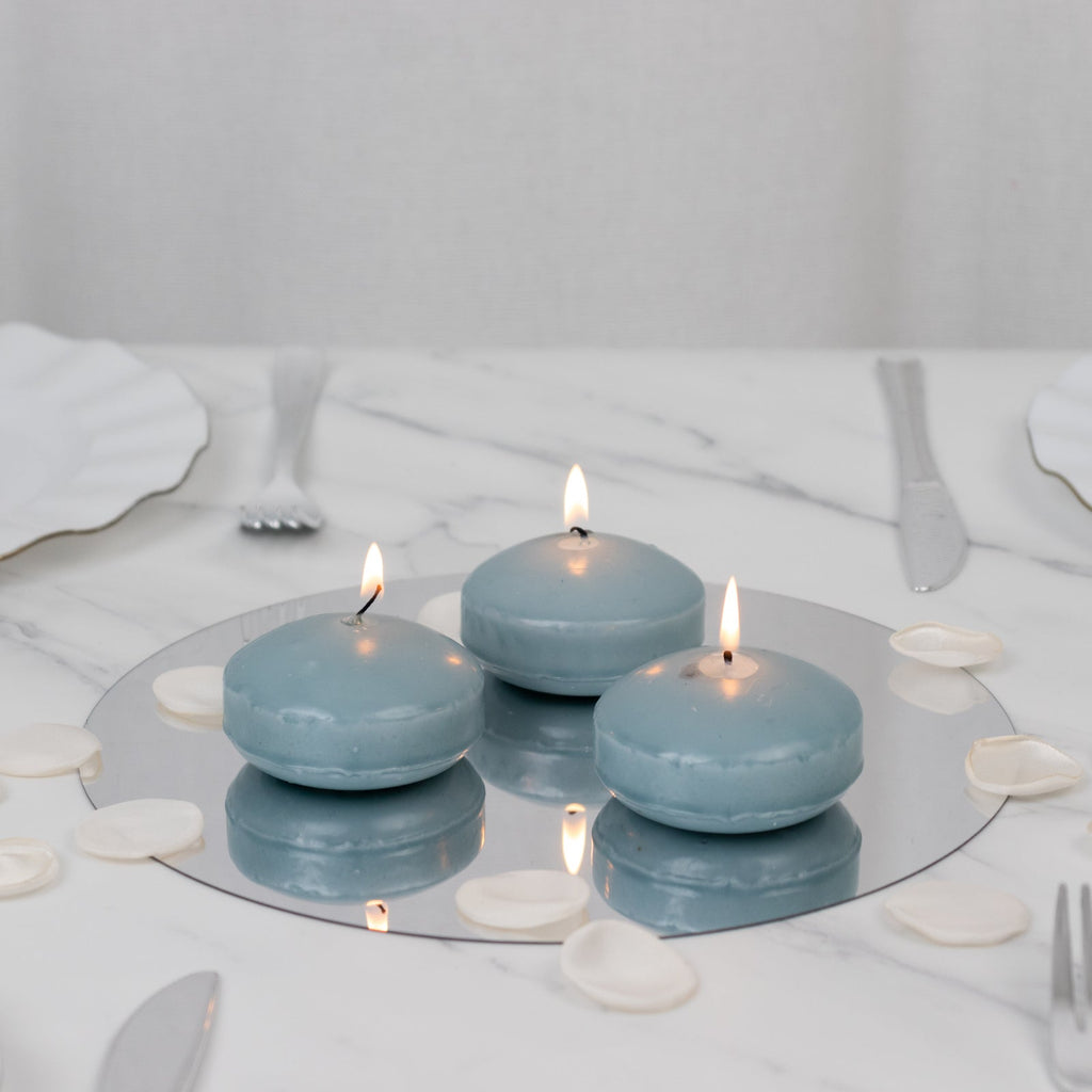 12 Pack 3" Dusty Blue Floating Candles, Unscented Dripless Wax Discs for Centerpieces - Bell Racket Store