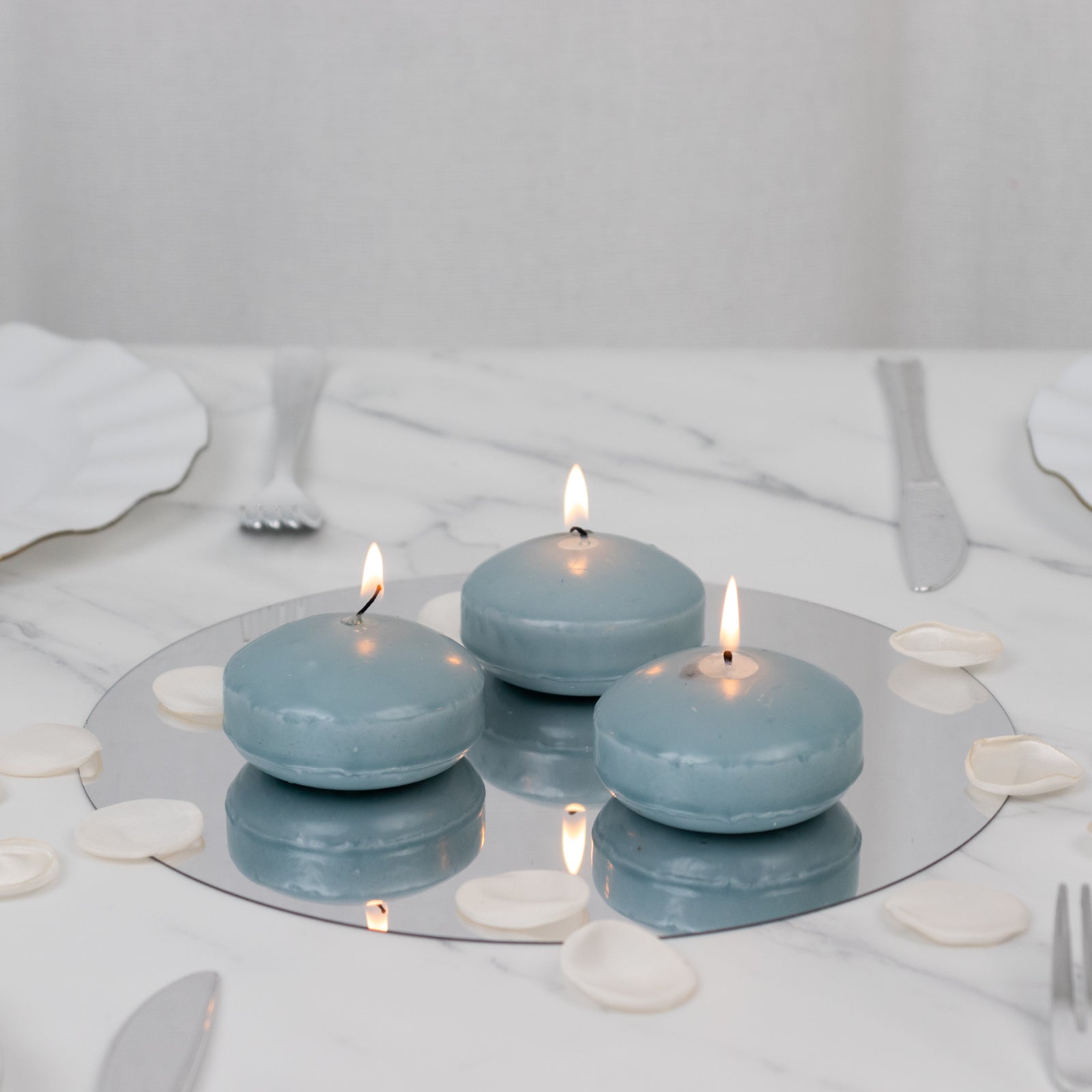 12 Pack 3" Dusty Blue Floating Candles, Unscented Dripless Wax Discs for Centerpieces - Bell Racket Store