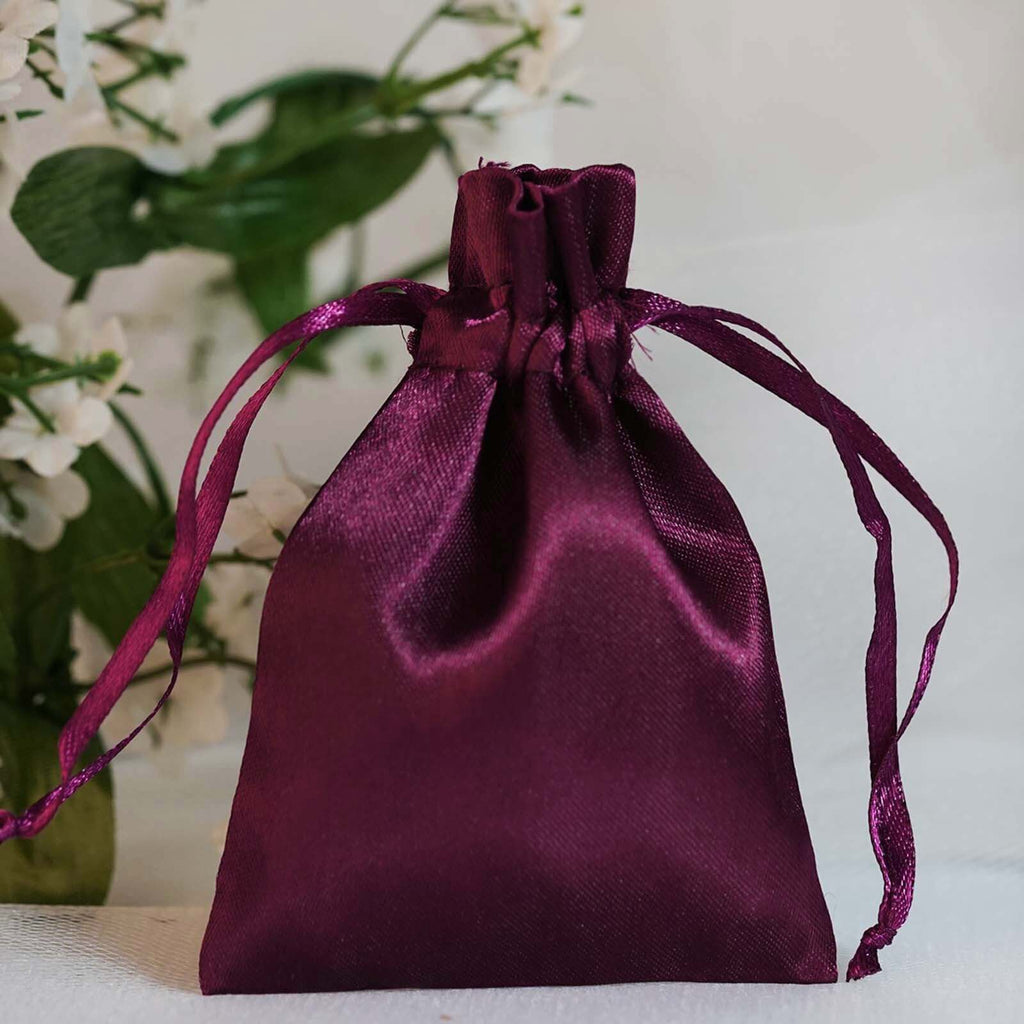 12 Pack 3"x4" Eggplant Satin Drawstring Wedding Party Favor Gift Bags