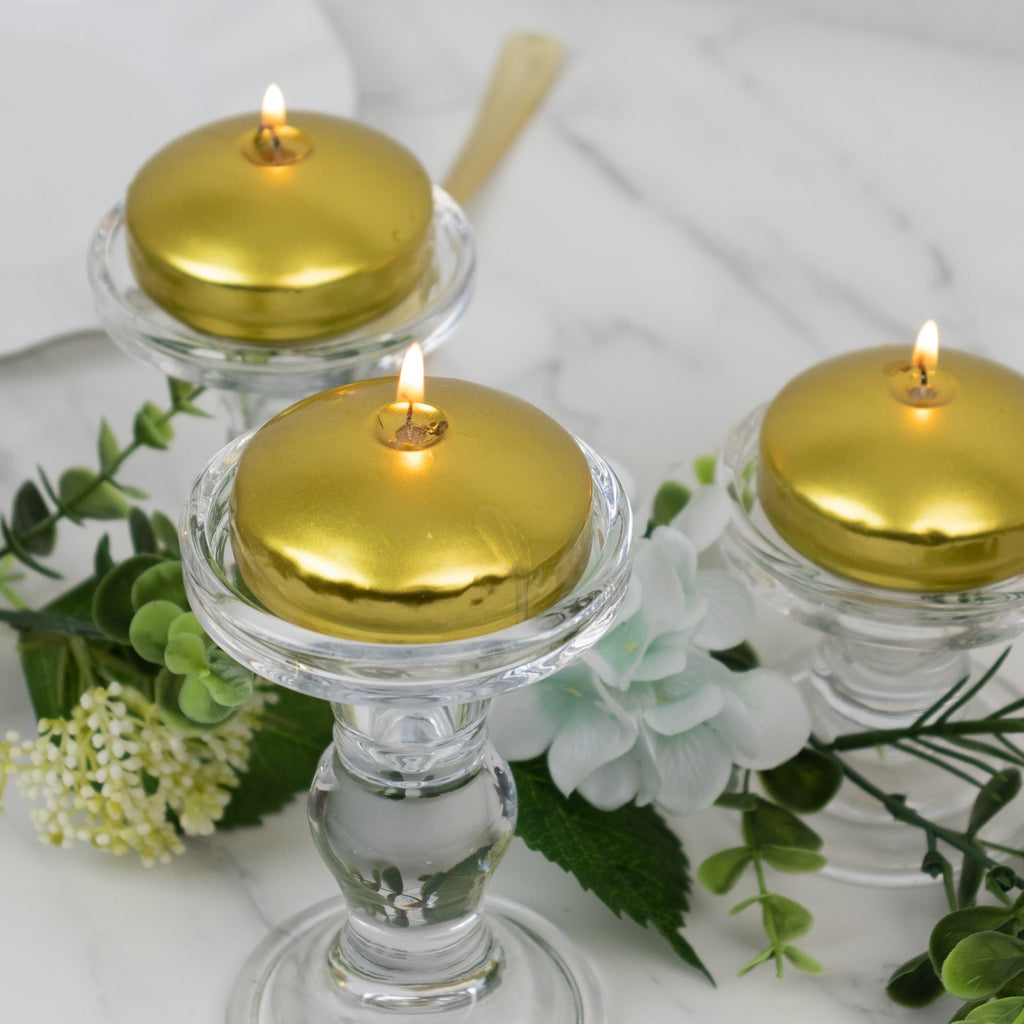 12 Pack 3" Gold Floating Candles, Unscented Dripless Wax Discs for Centerpieces - Bell Racket Store