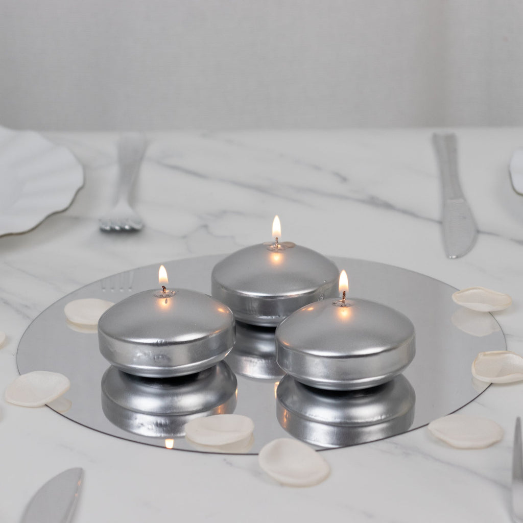 12 Pack 3" Silver Floating Candles, Unscented Dripless Wax Discs for Centerpieces - Bell Racket Store