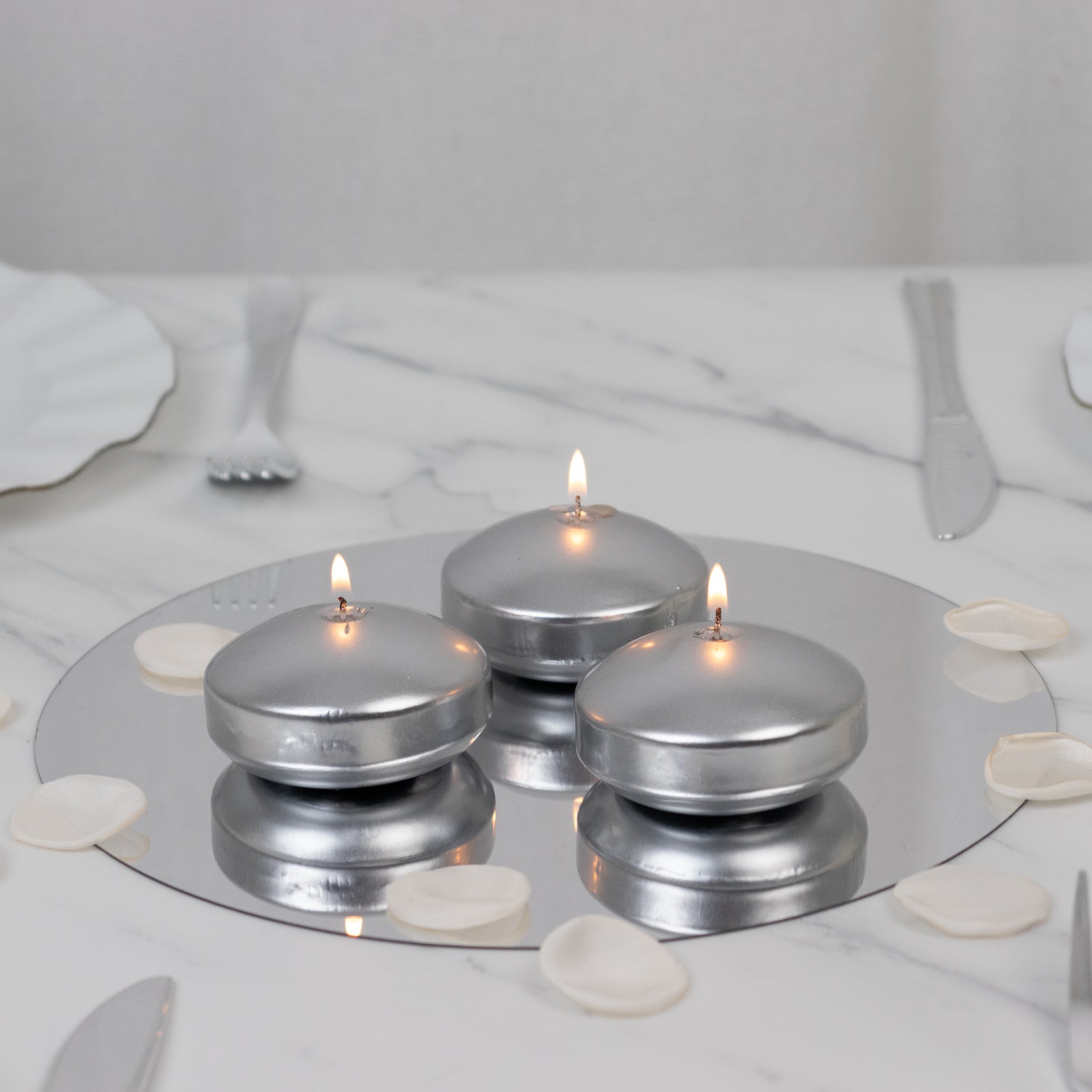 12 Pack 3" Silver Floating Candles, Unscented Dripless Wax Discs for Centerpieces - Bell Racket Store