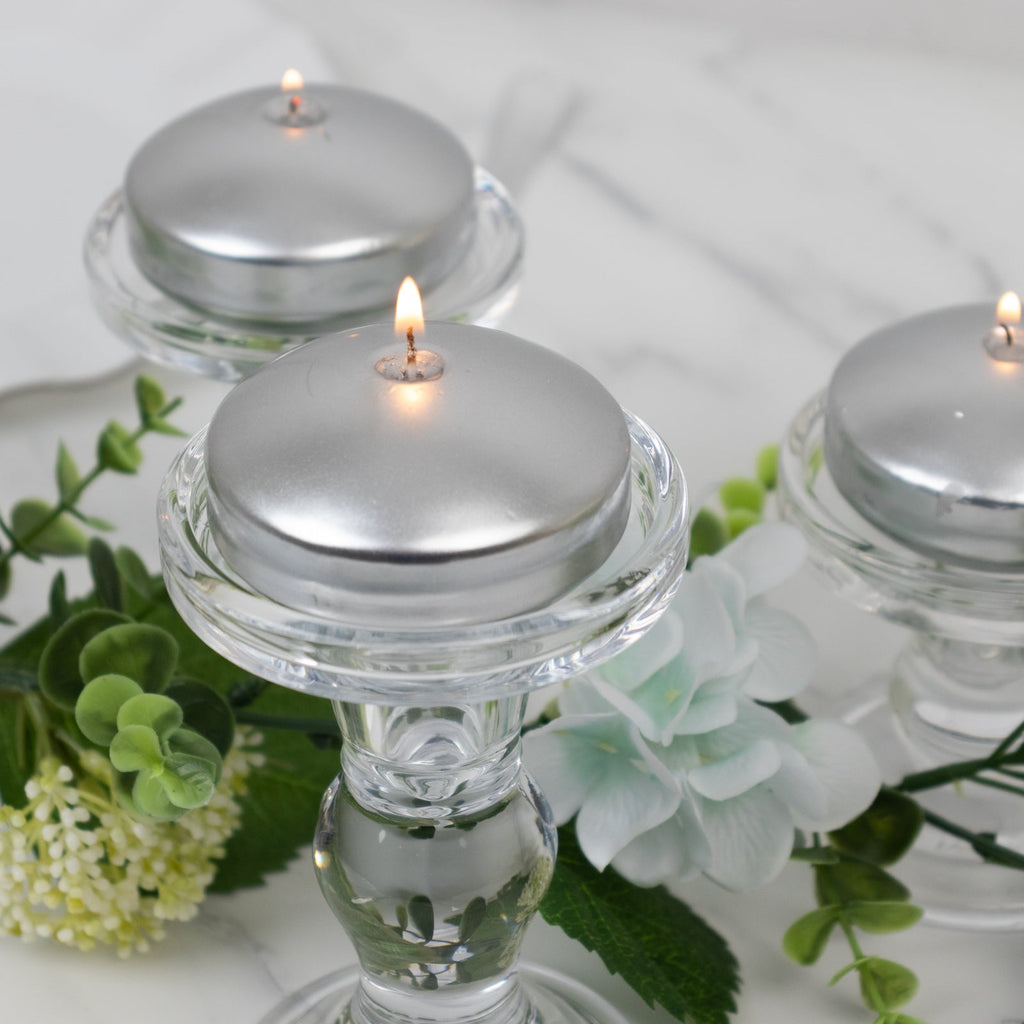 12 Pack 3" Silver Floating Candles, Unscented Dripless Wax Discs for Centerpieces - Bell Racket Store