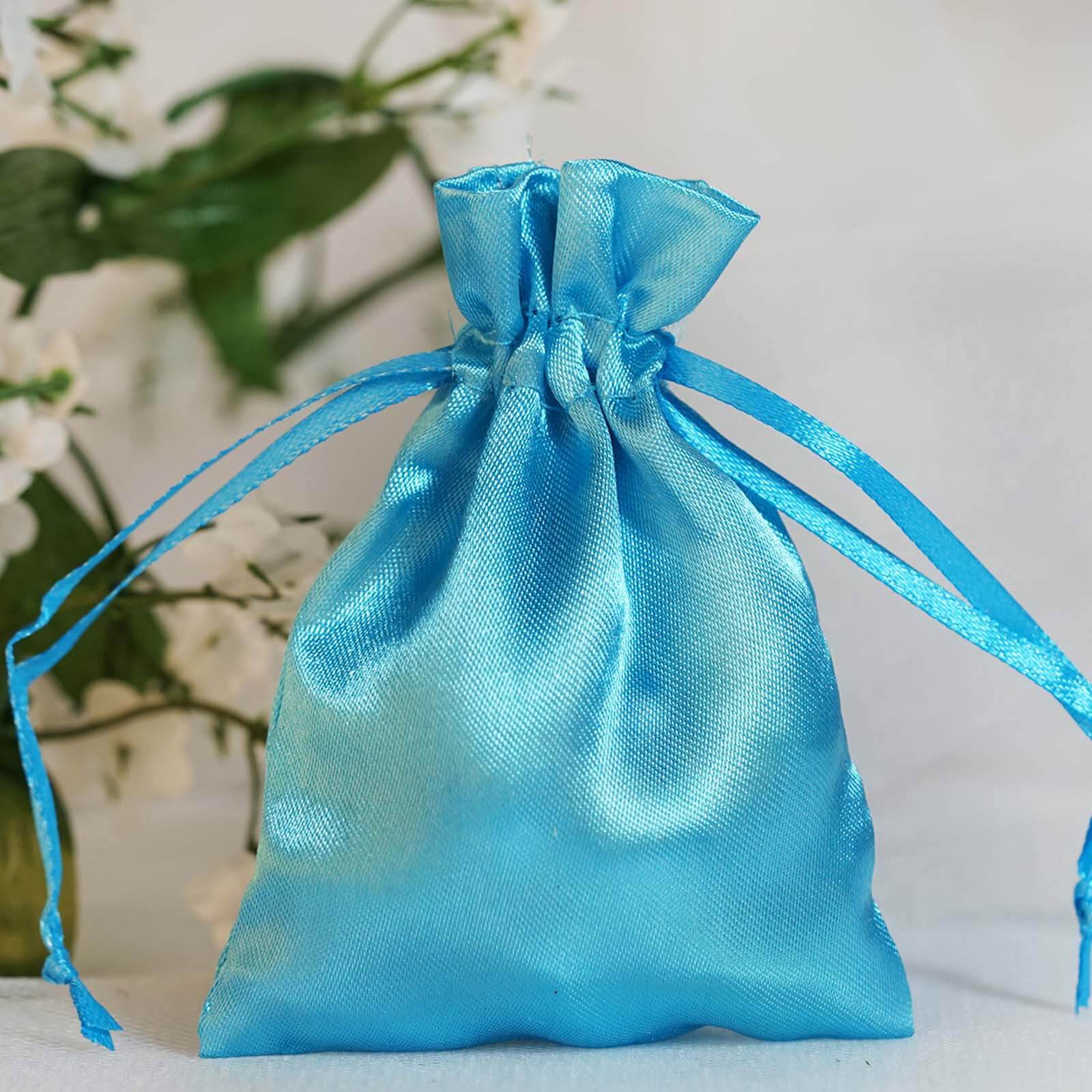 12 Pack 3"x4" Turquoise Satin Drawstring Wedding Party Favor Gift Bags
