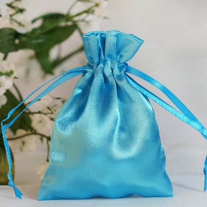 12 Pack 3"x4" Turquoise Satin Drawstring Wedding Party Favor Gift Bags