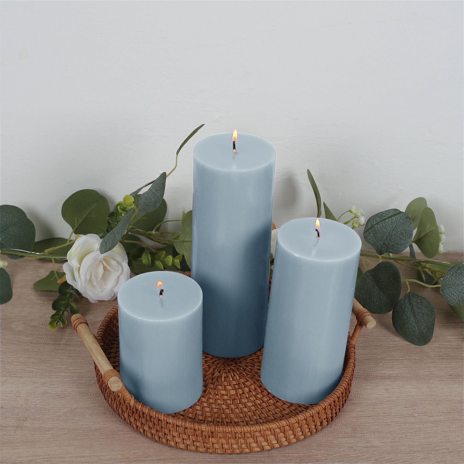 12 - Pack 3"x4" Unscented Dripless Pillar Candles â€“ Dusty Blue Long - Burning Wax Candles with Cotton Wicks for Home, Weddings & Event Decor - Bell Racket Store