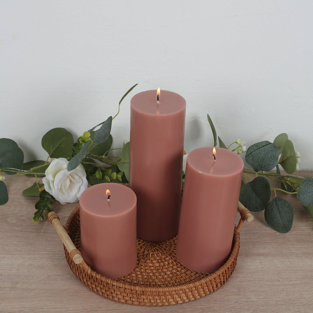 12 - Pack 3"x4" Unscented Dripless Pillar Candles â€“ Dusty Rose Long - Burning Wax Candles with Cotton Wicks for Home, Weddings & Event Decor - Bell Racket Store