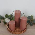12 - Pack 3"x4" Unscented Dripless Pillar Candles â€“ Dusty Rose Long - Burning Wax Candles with Cotton Wicks for Home, Weddings & Event Decor - Bell Racket Store