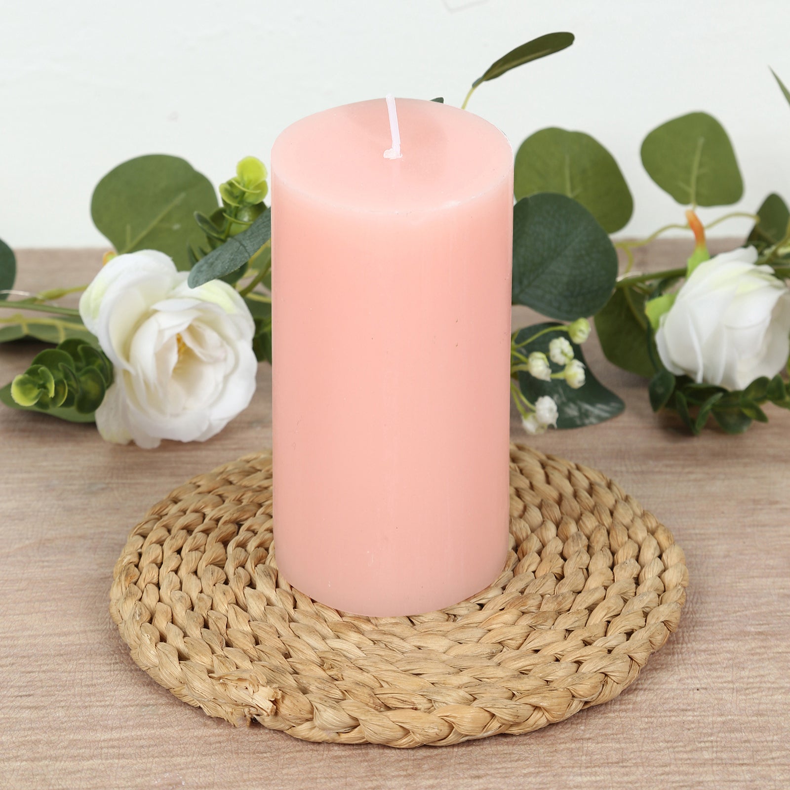 12 - Pack 3"x6" Unscented Dripless Pillar Candles â€“ Blush Long - Burning Paraffin Wax with Cotton Wicks - Bell Racket Store