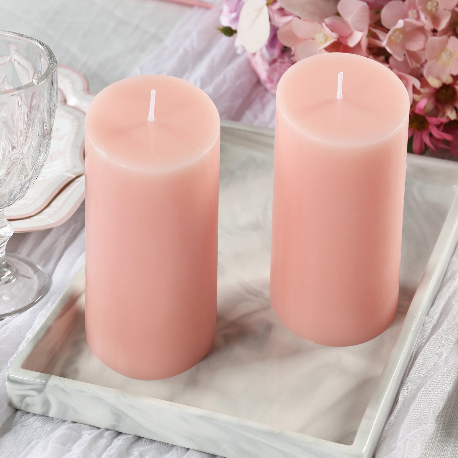 12 - Pack 3"x6" Unscented Dripless Pillar Candles â€“ Blush Long - Burning Paraffin Wax with Cotton Wicks - Bell Racket Store