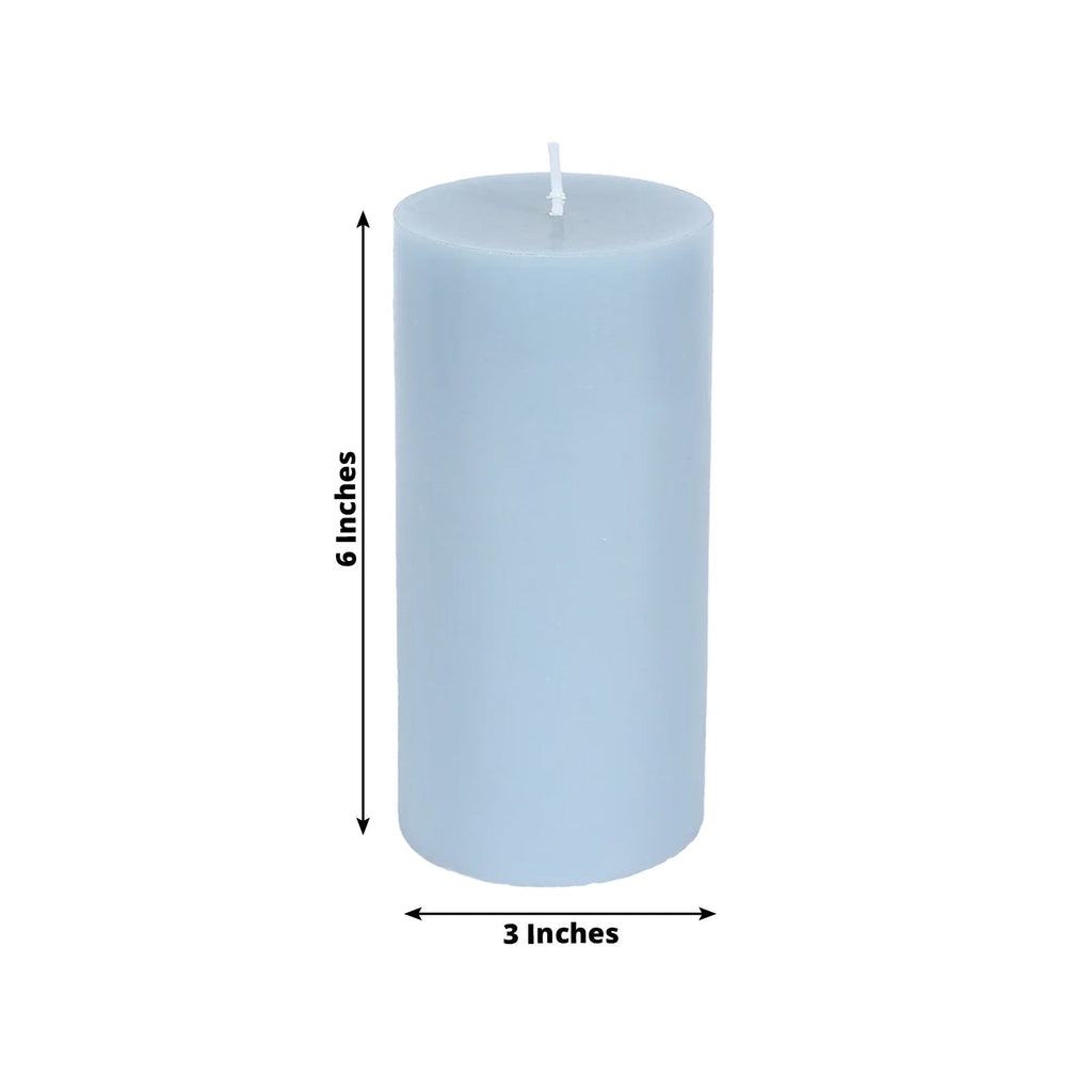 12 - Pack 3"x6" Unscented Dripless Pillar Candles â€“ Dusty Blue Long - Burning Paraffin Wax with Cotton Wicks - Bell Racket Store