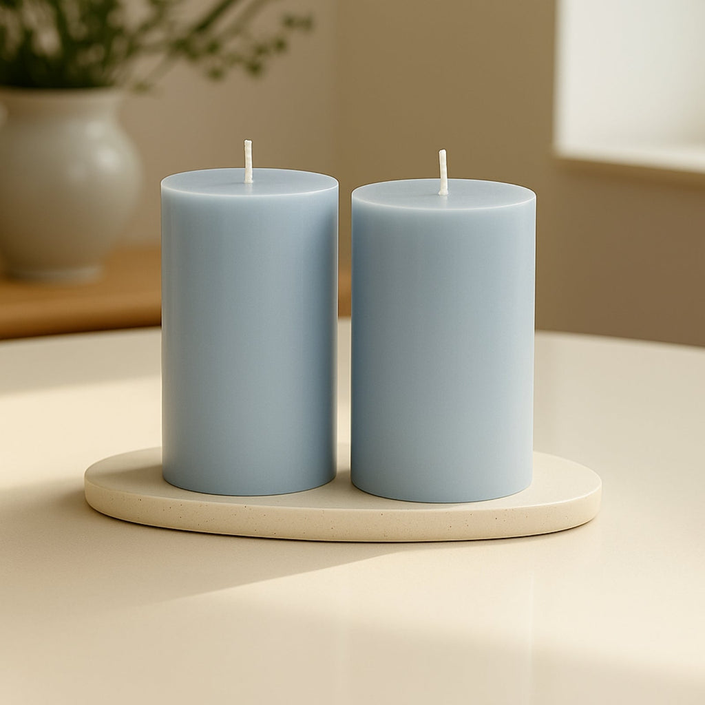 12 - Pack 3"x6" Unscented Dripless Pillar Candles â€“ Dusty Blue Long - Burning Paraffin Wax with Cotton Wicks - Bell Racket Store