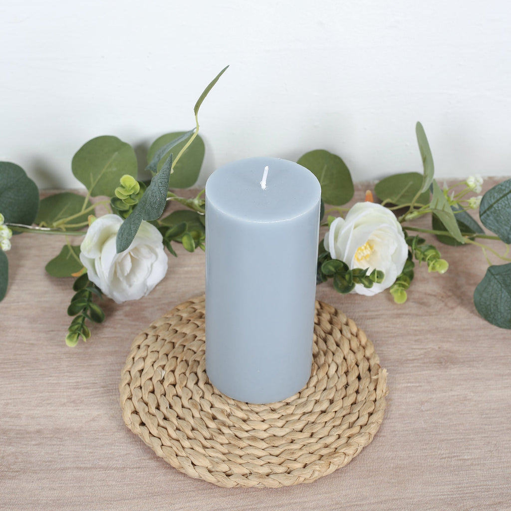 12 - Pack 3"x6" Unscented Dripless Pillar Candles â€“ Dusty Blue Long - Burning Paraffin Wax with Cotton Wicks - Bell Racket Store