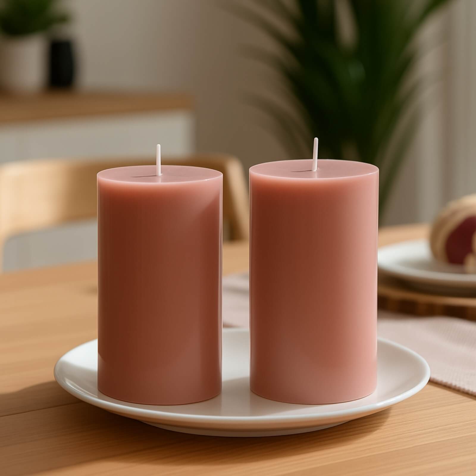 12 - Pack 3"x6" Unscented Dripless Pillar Candles â€“ Dusty Rose Long - Burning Paraffin Wax with Cotton Wicks - Bell Racket Store