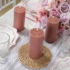 12 - Pack 3"x6" Unscented Dripless Pillar Candles â€“ Dusty Rose Long - Burning Paraffin Wax with Cotton Wicks - Bell Racket Store