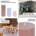 12 - Pack 3"x8" Unscented Dripless Pillar Candles â€“ Blush Long - Burning Wax Candles with Cotton Wicks for Home, Weddings & Event Decor - Bell Racket Store