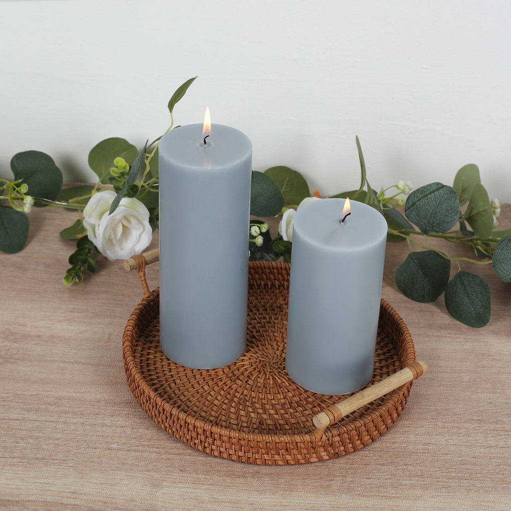 12 - Pack 3"x8" Unscented Dripless Pillar Candles â€“ Dusty Blue Long - Burning Wax Candles with Cotton Wicks for Home, Weddings & Event Decor - Bell Racket Store