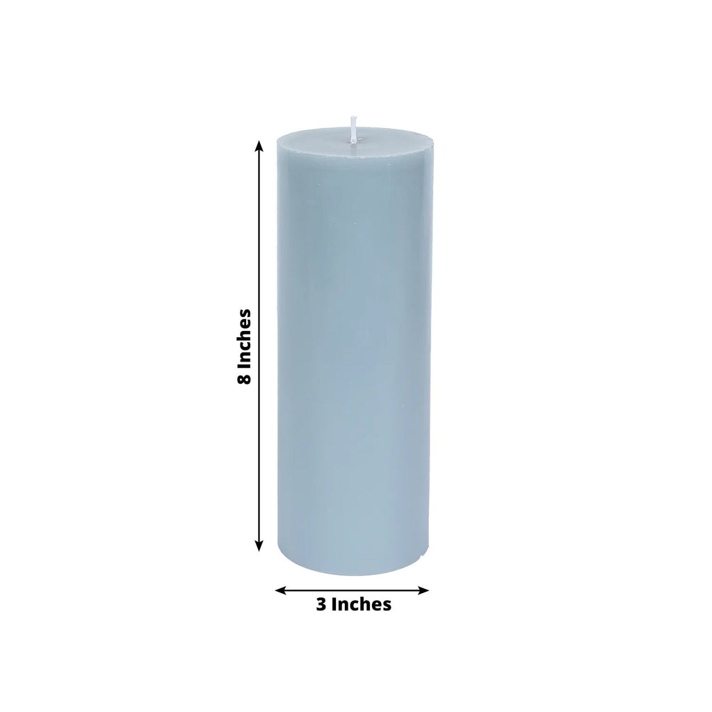 12 - Pack 3"x8" Unscented Dripless Pillar Candles â€“ Dusty Blue Long - Burning Wax Candles with Cotton Wicks for Home, Weddings & Event Decor - Bell Racket Store