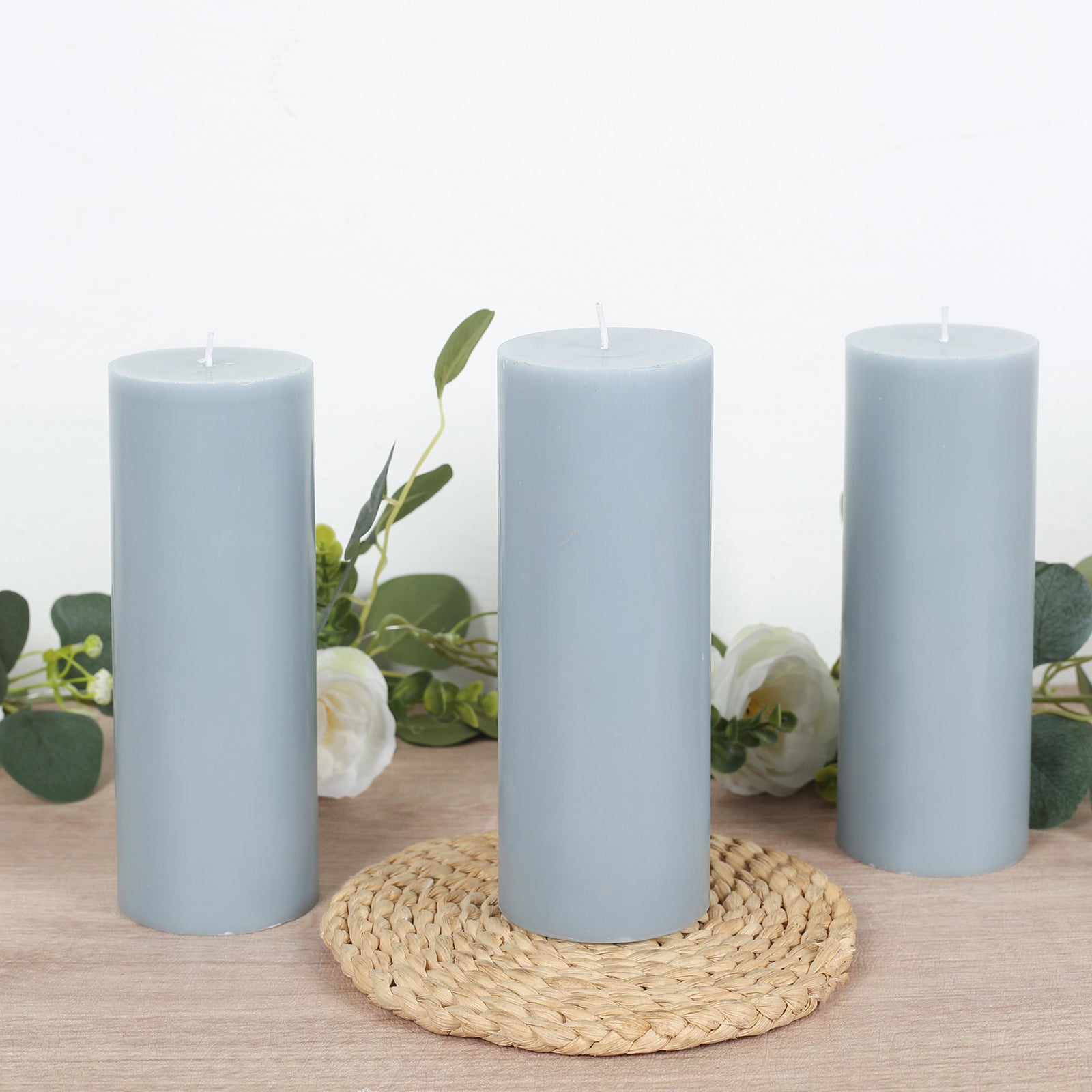 12 - Pack 3"x8" Unscented Dripless Pillar Candles â€“ Dusty Blue Long - Burning Wax Candles with Cotton Wicks for Home, Weddings & Event Decor - Bell Racket Store