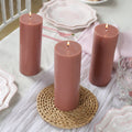 12 - Pack 3"x8" Unscented Dripless Pillar Candles â€“ Dusty Rose Long - Burning Wax Candles with Cotton Wicks for Home, Weddings & Event Decor - Bell Racket Store