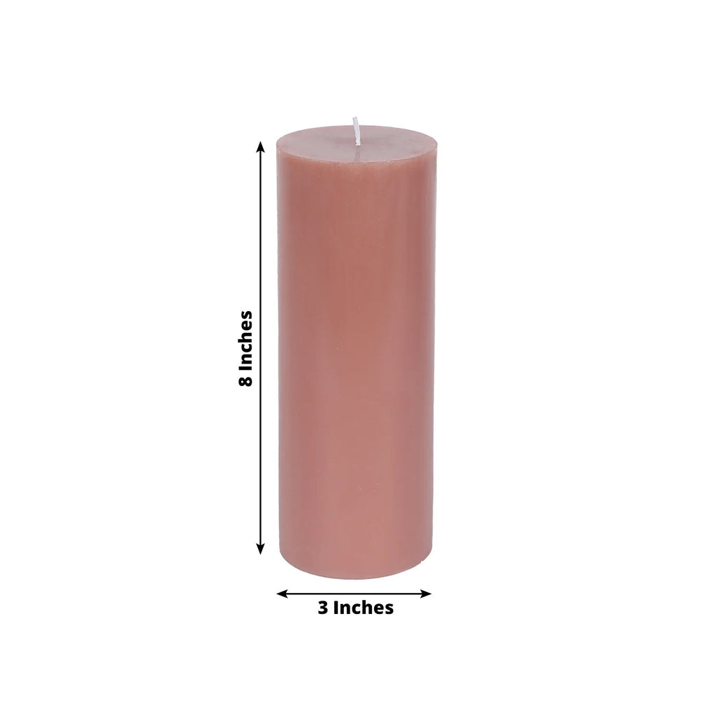 12 - Pack 3"x8" Unscented Dripless Pillar Candles â€“ Dusty Rose Long - Burning Wax Candles with Cotton Wicks for Home, Weddings & Event Decor - Bell Racket Store
