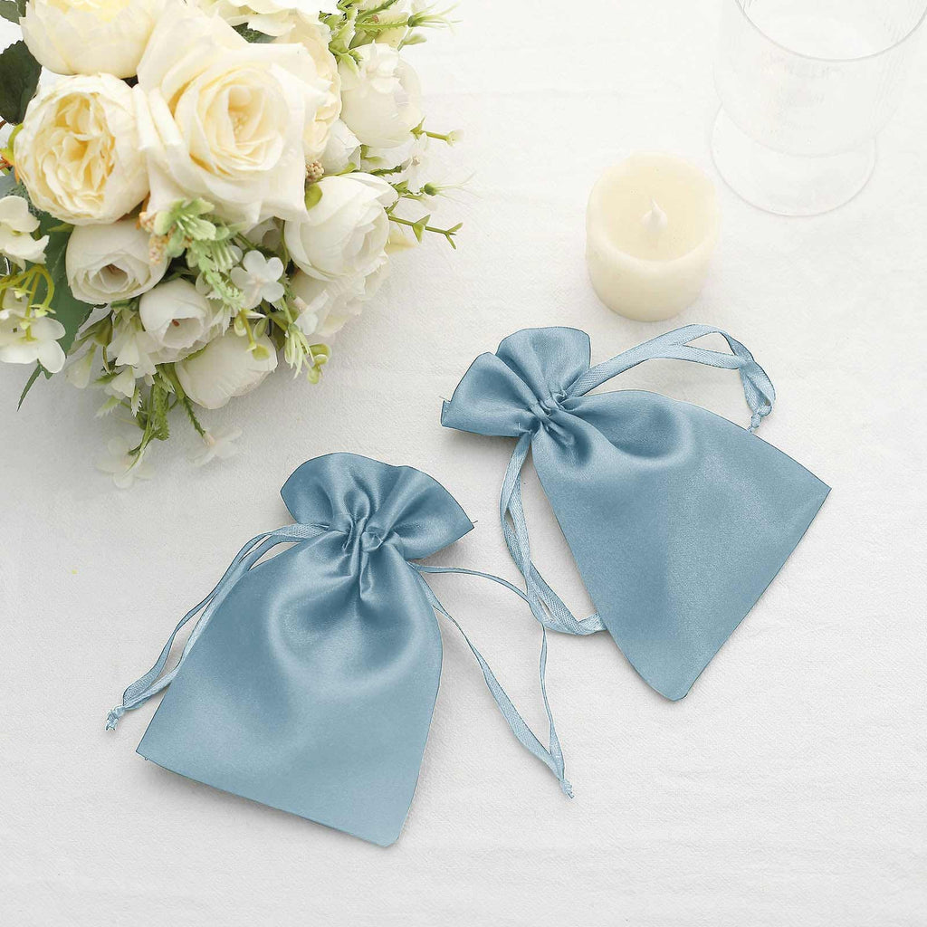 12 Pack 4"x6" Dusty Blue Satin Drawstring Wedding Party Favor Gift Bags - Bell Racket Store