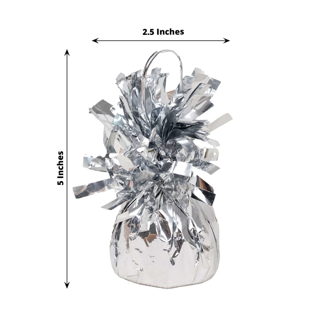 12 Pack 5" Metallic Silver Foil Tassel Top Party Balloon Weights, 5.5oz - Bell Racket Store