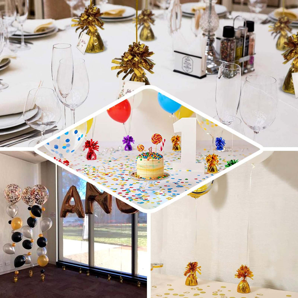 12 Pack 5" Metallic Silver Foil Tassel Top Party Balloon Weights, 5.5oz - Bell Racket Store