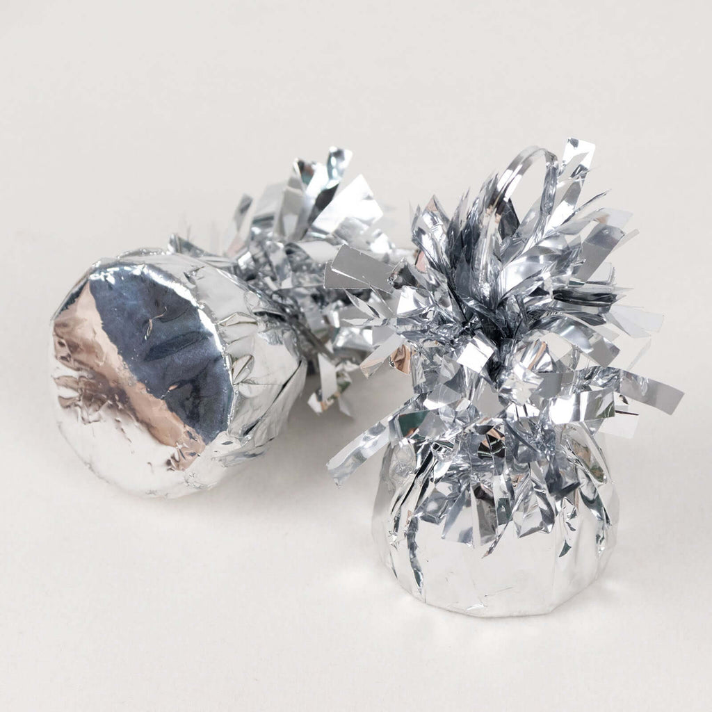 12 Pack 5" Metallic Silver Foil Tassel Top Party Balloon Weights, 5.5oz - Bell Racket Store