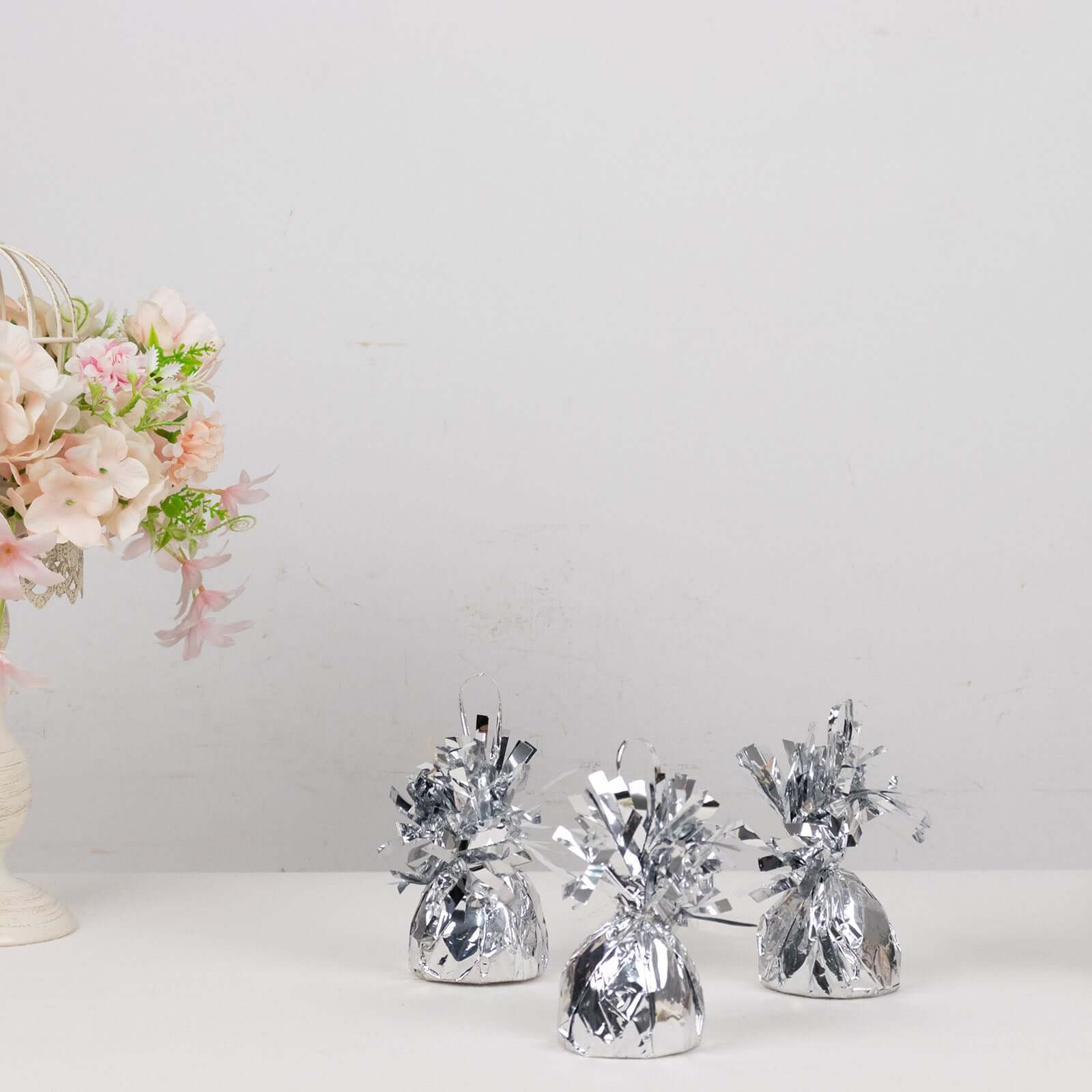 12 Pack 5" Metallic Silver Foil Tassel Top Party Balloon Weights, 5.5oz - Bell Racket Store