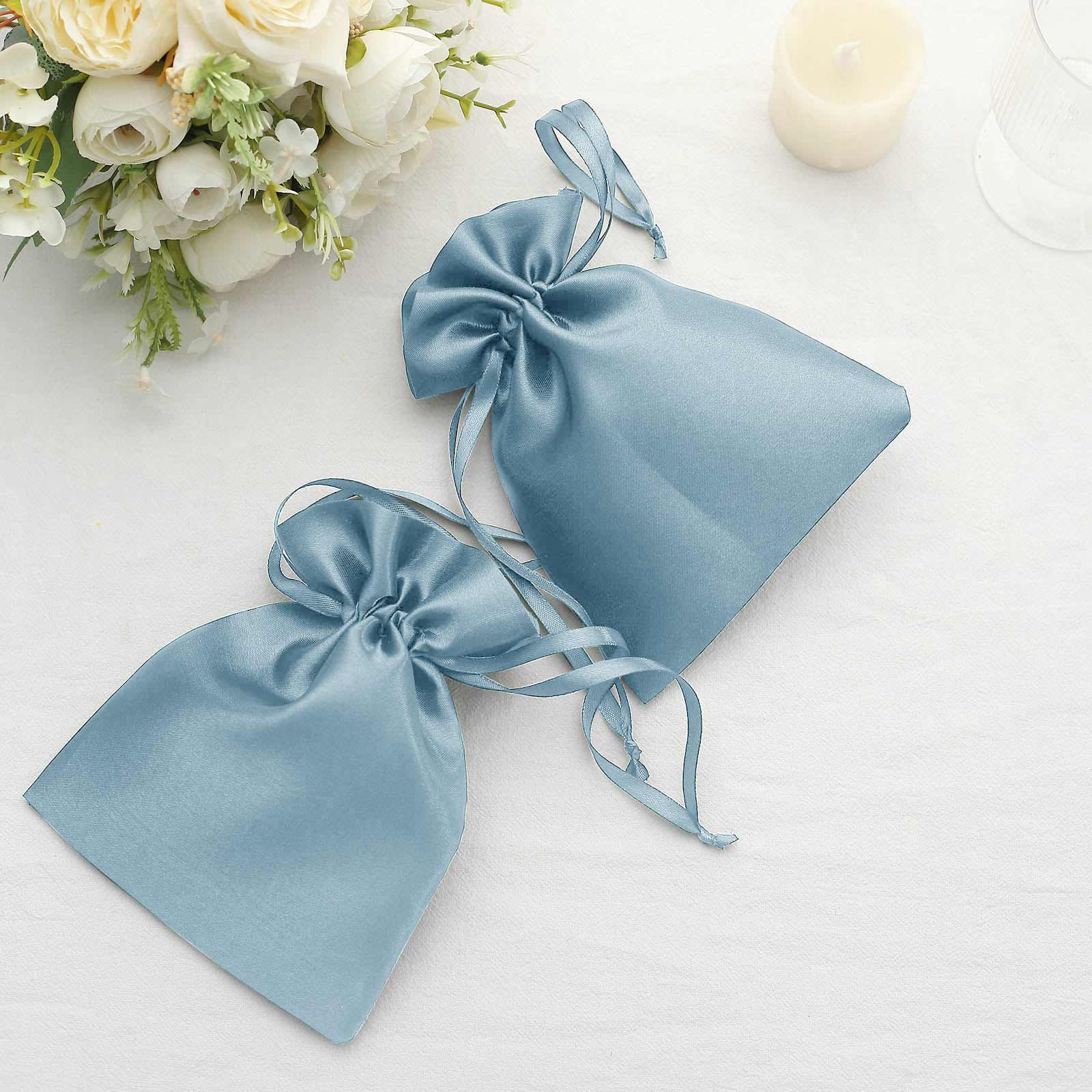12 Pack 5"x7" Dusty Blue Satin Drawstring Wedding Party Favor Gift Bags - Bell Racket Store