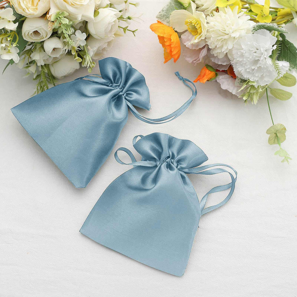 12 Pack 5"x7" Dusty Blue Satin Drawstring Wedding Party Favor Gift Bags - Bell Racket Store