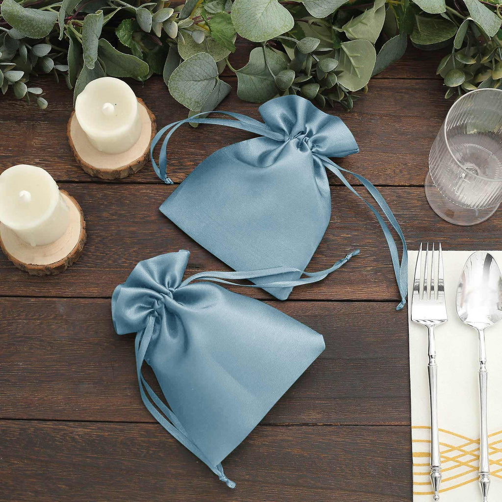 12 Pack 5"x7" Dusty Blue Satin Drawstring Wedding Party Favor Gift Bags - Bell Racket Store