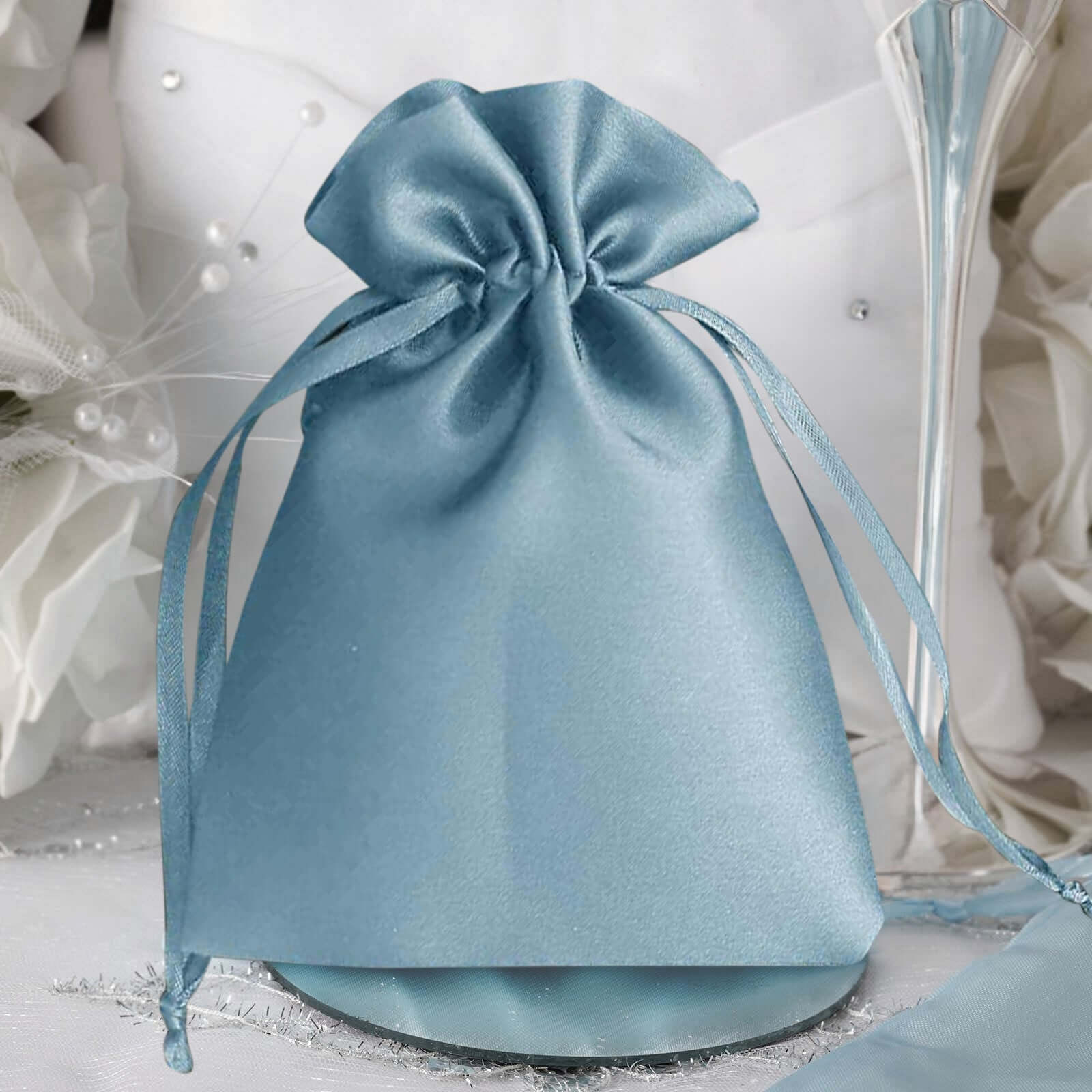 12 Pack 5"x7" Dusty Blue Satin Drawstring Wedding Party Favor Gift Bags - Bell Racket Store