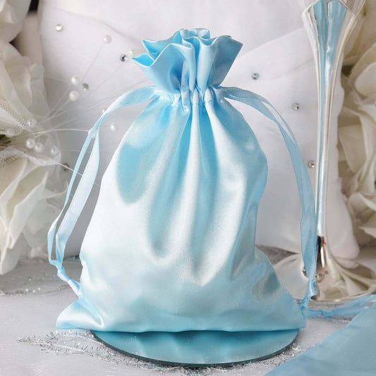 12 Pack 5"x7" Light Blue Satin Drawstring Wedding Party Favor Gift Bags
