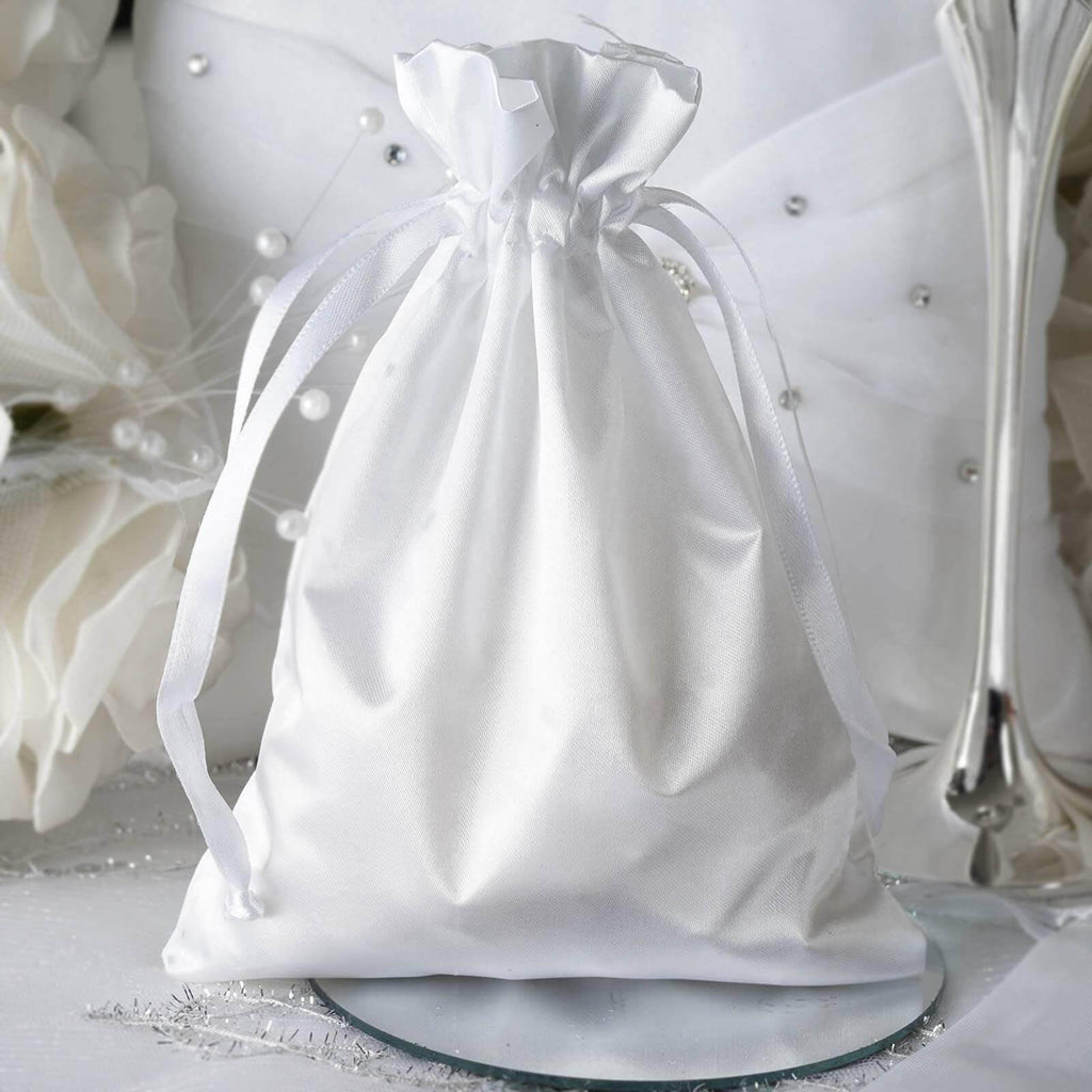 12 Pack 5"x7" White Satin Drawstring Wedding Party Favor Gift Bags