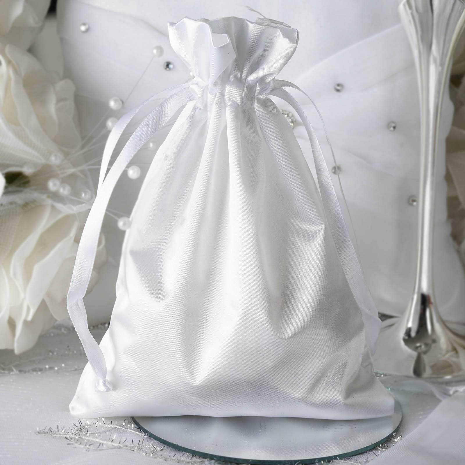 12 Pack 5"x7" White Satin Drawstring Wedding Party Favor Gift Bags