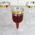 12-Pack Plastic Short Stem Wine Glasses Clear/Gold Rim - Stylish Disposable Drinkware 6oz