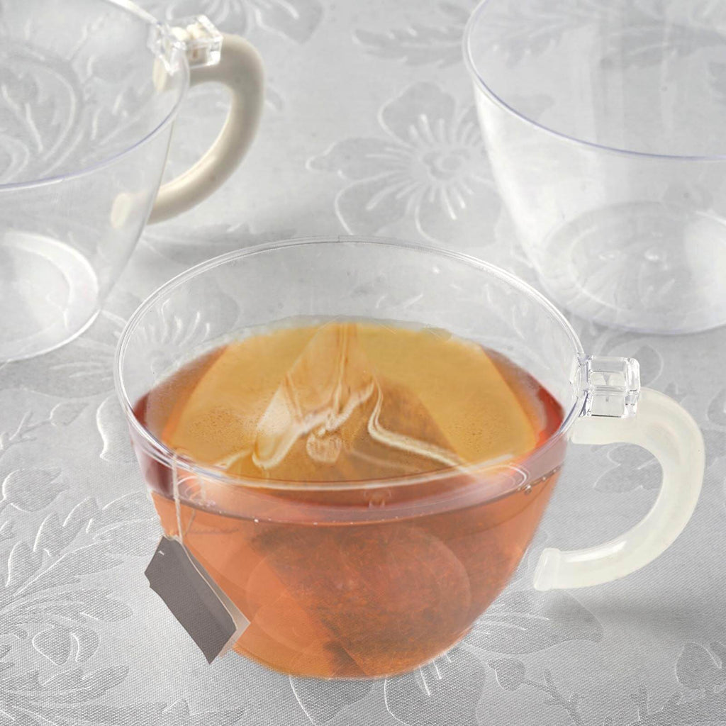 12-Pack Plastic Coffee Tea Cups Hard Disposable with Handle - Sturdy Cups for Hot Beverages 6oz