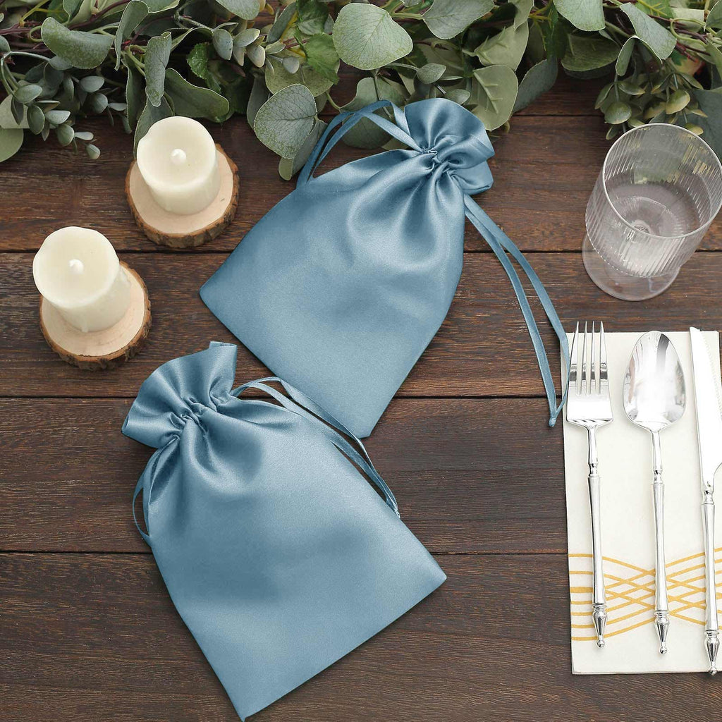 12 Pack 6"x9" Dusty Blue Satin Wedding Party Favor Bags, Drawstring Pouch Gift Bags - Bell Racket Store