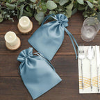 12 Pack 6"x9" Dusty Blue Satin Wedding Party Favor Bags, Drawstring Pouch Gift Bags - Bell Racket Store