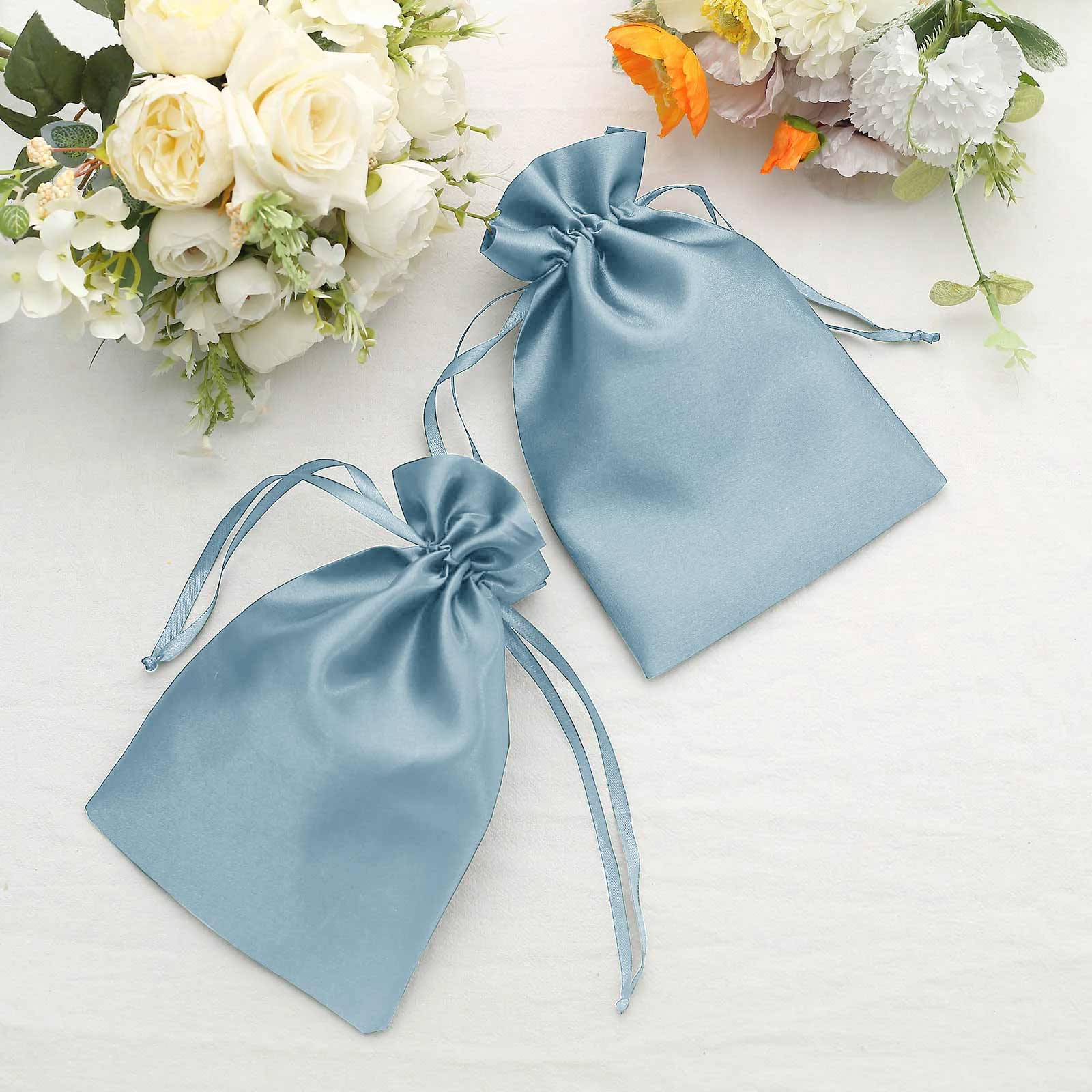 12 Pack 6"x9" Dusty Blue Satin Wedding Party Favor Bags, Drawstring Pouch Gift Bags - Bell Racket Store